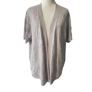 Woman Within Open Cardigan Womens Size 14/16 Gray Short Sleeve Lasercut Design